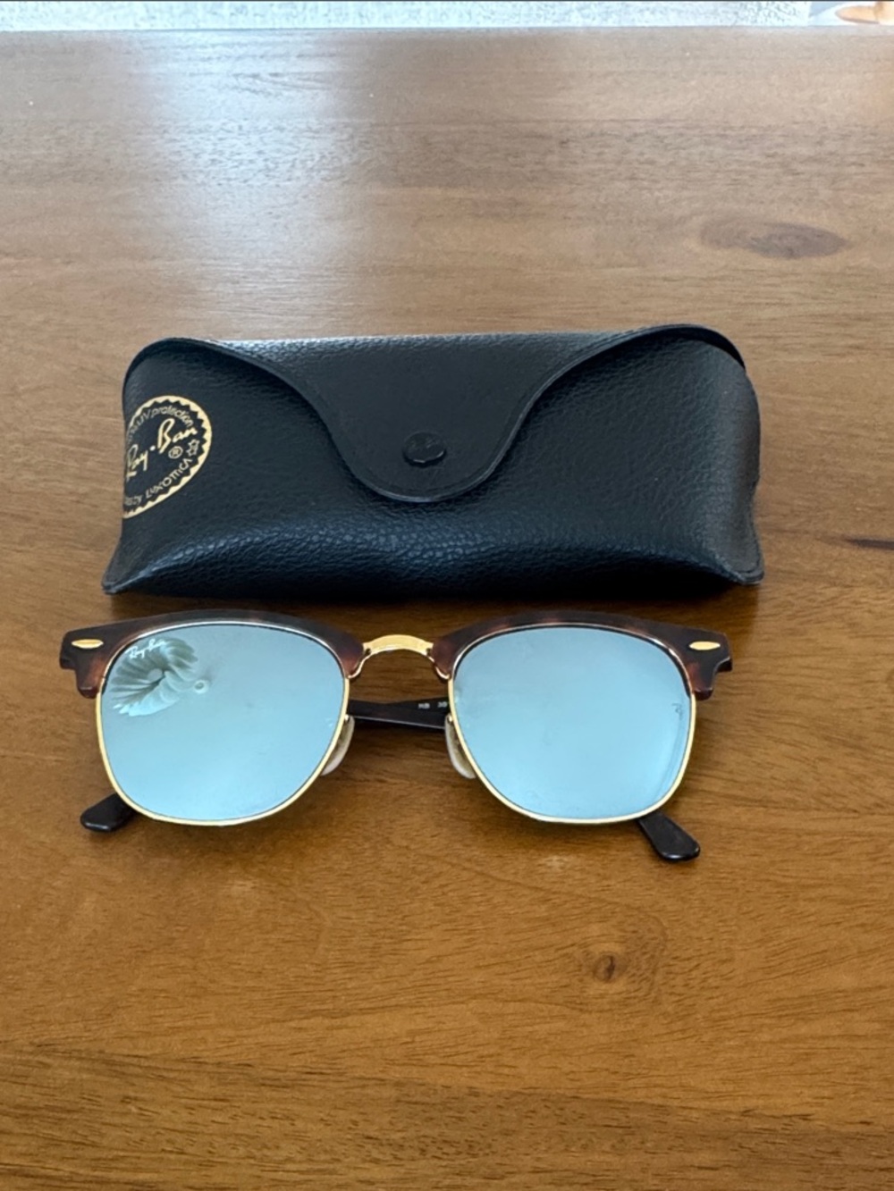 Ray-Ban Brown Tortoise Gold Frame Sunglasses with Blue Mirrored Lenses